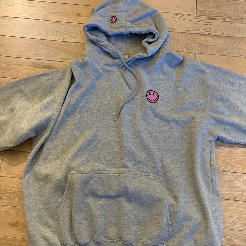 San Francisco Gray Hoodie with Pink Smiley Logo